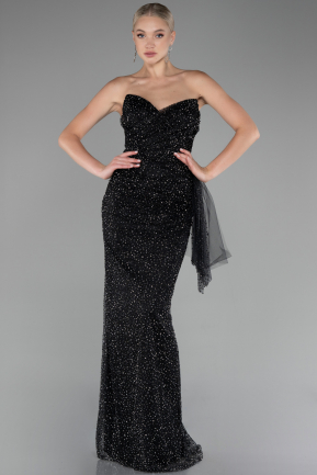 Robe de Soirée Longue Pierreux Noir ABU4066