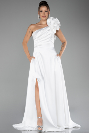 Robe de Soirée Longue Satin Blanc ABU4092