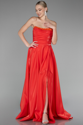 Robe de Soirée Longue Satin Orange ABU4159