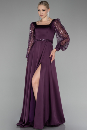 Robe de Soirée Longue Satin Violet ABU4121