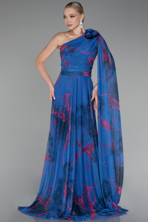 Robe De Soirée Longue Bleu Saxe ABU3773