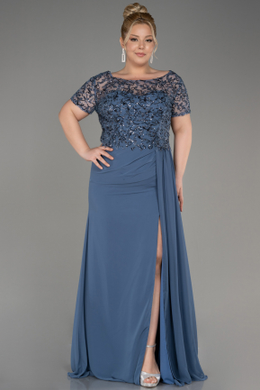 Robe De Soirée Grande Taille Longue Mousseline Indigo ABU4162