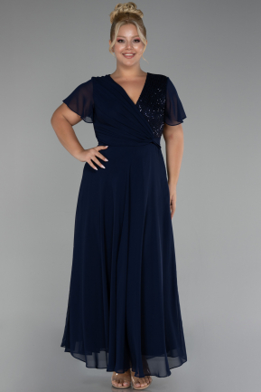 Robe De Soirée Grande Taille Longue Mousseline Bleu Marine ABU4098