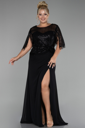 Robe de Soirée Grande Taille Longue Mousseline Noir ABU4075