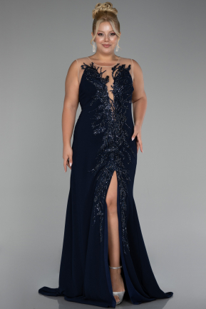 Robe Grande Taille Longue Bleu Marine ABU4099