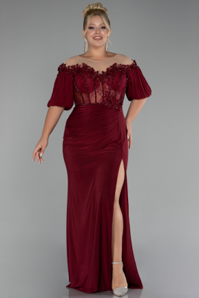 Robe de Soirée Grande Taille Longue Rouge Bordeaux ABU4100