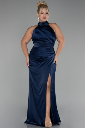 Robe de Soirée Grande Taille Longue Satin Bleu Marine ABU4110