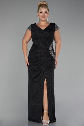 Robe de Soirée Grande Taille Longue Noir Argen ABU3558