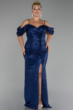 Robe De Fiançailles Grande Taille Longue Bleu Marine ABU4102