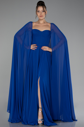 Robe de Soirée Longue Mousseline Bleu Saxe ABU4158