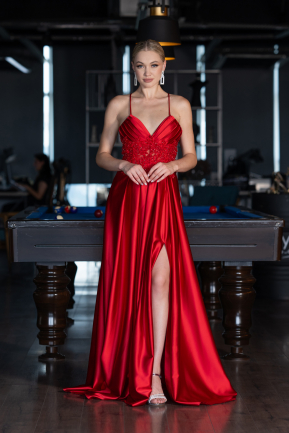 Robe de Soirée Longue Satin Rouge ABU4133