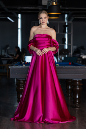 Robe de Soirée Longue Satin Fushia ABU4132