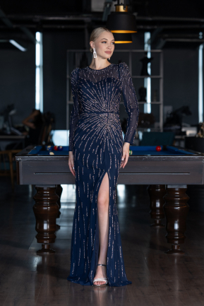 Robe de Soirée Longue Bleu Marine ABU4111