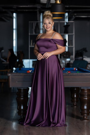 Robe De Soirée Grande Taille Longue Satin Violet ABU4125