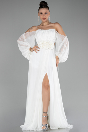 Robe de Soirée Longue Mousseline Blanc ABU4165