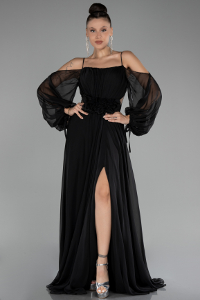 Robe de Soirée Longue Mousseline Noir ABU4165