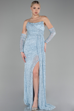 Robe de Soirée Longue Perlé Bleu clair ABU4163