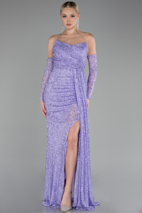 Robe de Soirée Longue Perlé Lilas ABU4163