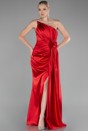 Robe de Soirée Longue Satin Rouge ABU4174