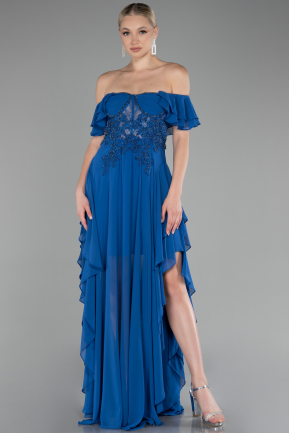 Robe de Soirée Longue Mousseline Bleu Saxe ABU4175