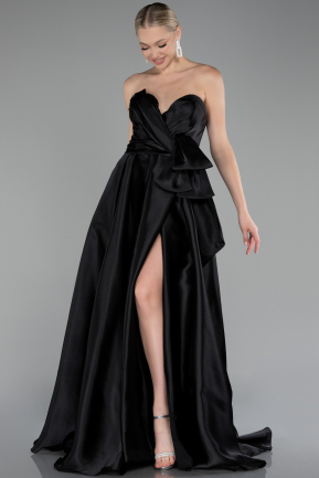 Robe De Soirée Satin Longue Noir ABU3674