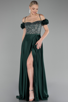 Robe De Soirée Satin Longue Émeraude ABU4126