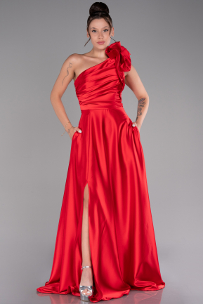 Robe de Soirée Longue Satin Rouge ABU4189