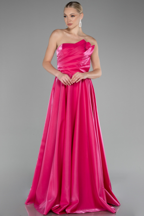 Robe de Soirée Longue Satin Fushia ABU4186