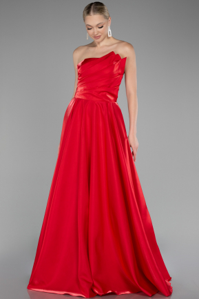 Robe de Soirée Longue Satin Rouge ABU4186