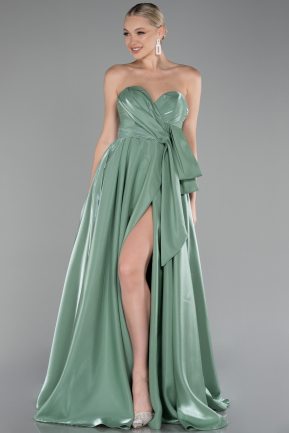 Robe de Soirée Longue Satin Menthe ABU4187