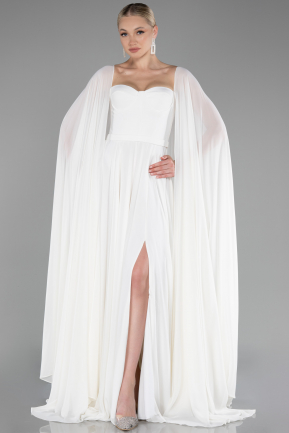 Robe de Soirée Longue Mousseline Blanc ABU4158