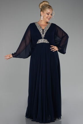 Robe De Soirée Grande Taille Longue Mousseline Bleu Marine ABU4194