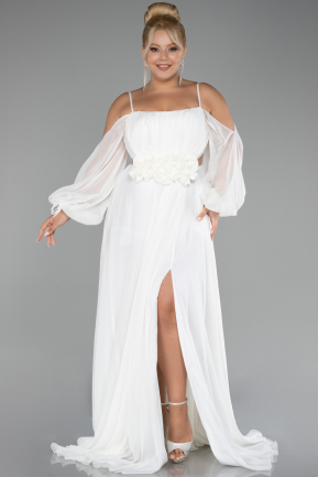 Robe De Fiançailles Grande Taille Longue Mousseline Blanc ABU4167