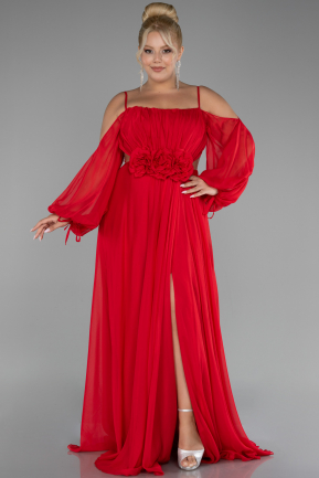 Robe De Fiançailles Grande Taille Longue Mousseline Rouge ABU4167