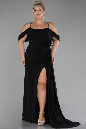 Robe de Soirée Grande Taille Longue Mousseline Noir ABU4195