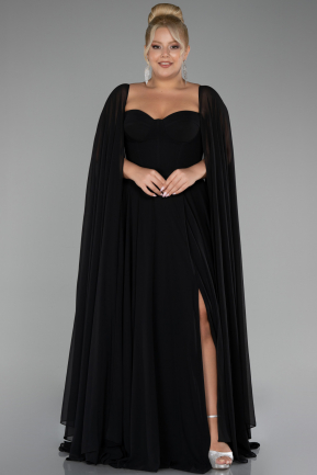 Robe Grande Taille Longue Mousseline Noir ABU4161