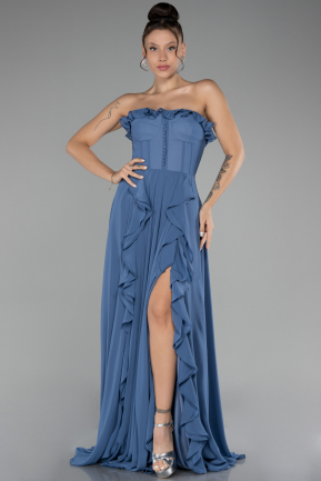 Robe de Soirée Longue Mousseline Indigo ABU4214