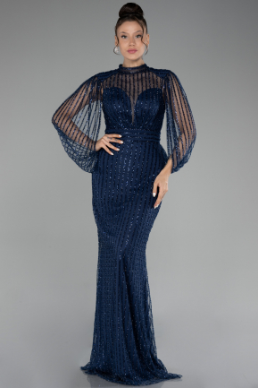 Robe De Soirée Longue Bleu Marine ABU3981