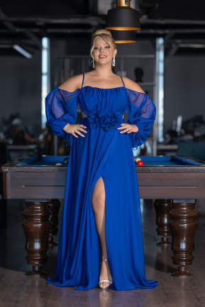 Robe De Fiançailles Grande Taille Longue Mousseline Bleu Saxe ABU4167