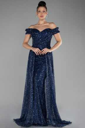 Robe de Soirée Longue Squameuse Bleu Marine ABU4224