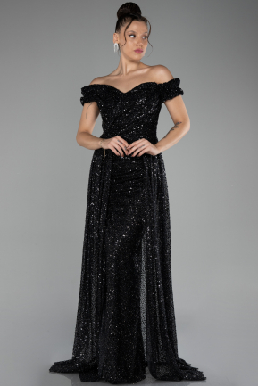 Robe de Soirée Longue Squameuse Noir ABU4224