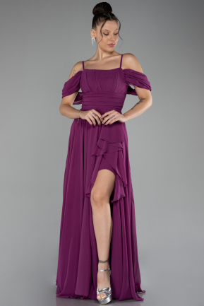 Robe De Soirée Mousseline Longue Prune ABU3591