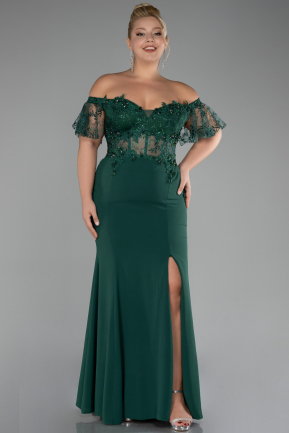 Robe de Soirée Grande Taille Longue Dantelle Émeraude ABU2571