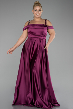 Robe De Fiançailles Grande Taille Longue Satin Prune ABU4207