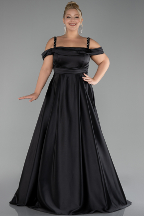 Robe De Fiançailles Grande Taille Longue Satin Noir ABU4207