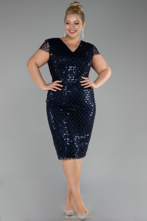 Robe De Invitation Grande Taille Midi Bleu Marine ABK2137