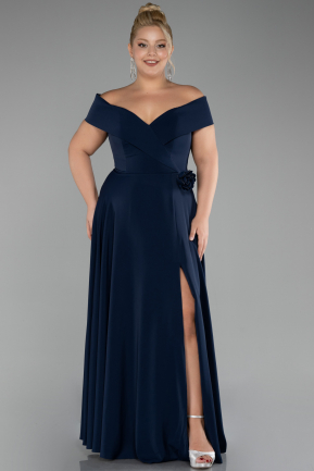 Robe Grande Taille Longue Mousseline Bleu Marine ABU4234