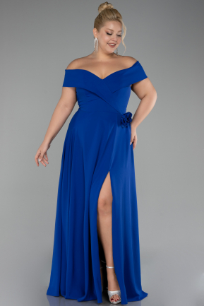 Robe Grande Taille Longue Mousseline Bleu Saxe ABU4234