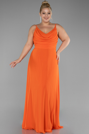 Robe De Graduation Grande Taille Longue Mousseline Orange ABU4166