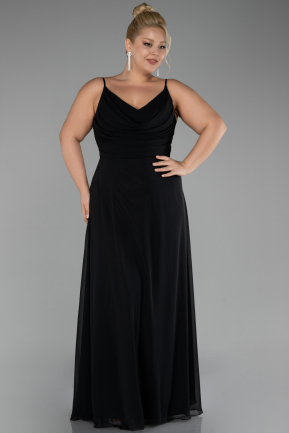 Robe De Graduation Grande Taille Longue Mousseline Noir ABU4166